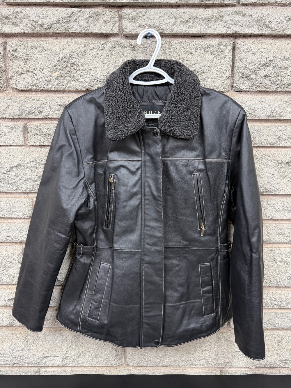 Black Leather Jacket with Sherpa Collar